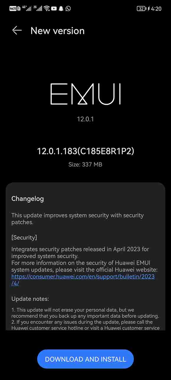 Huawei Nova 9 SE April 2023 update